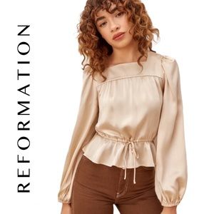 REFORMATION 100% Silk CreamTop Riccardo NEW XS